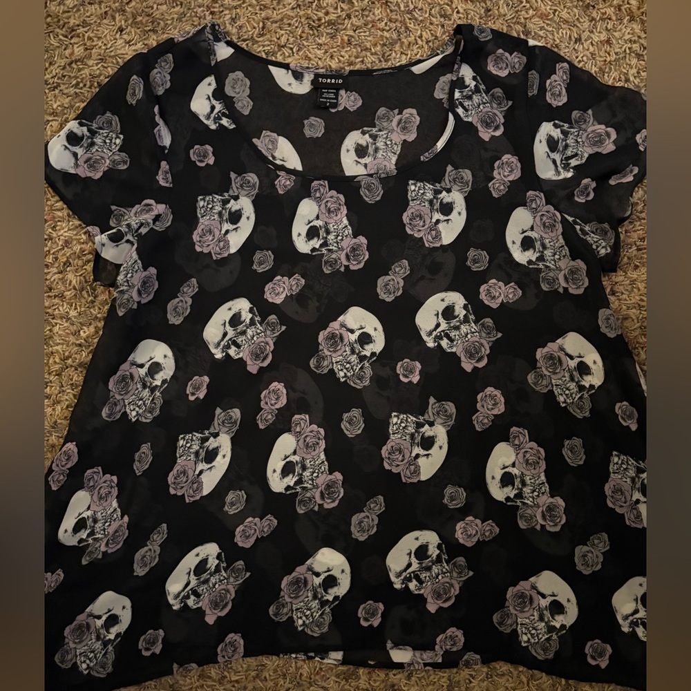 Torrid Black Skull and Rose Top